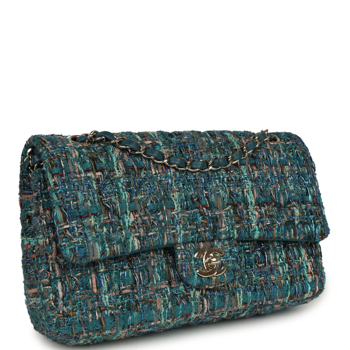 Pre-owned Chanel Medium "Egypt" Classic Double Flap Bag Blue Tweed Light Gold Hardware