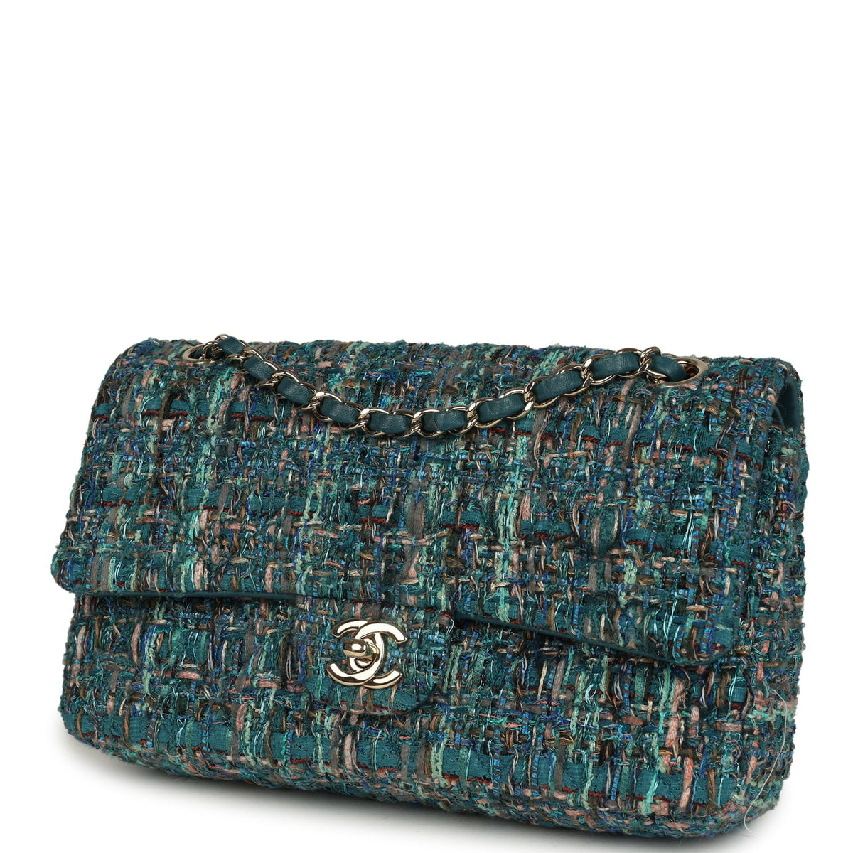 Pre-owned Chanel Medium "Egypt" Classic Double Flap Bag Blue Tweed Light Gold Hardware