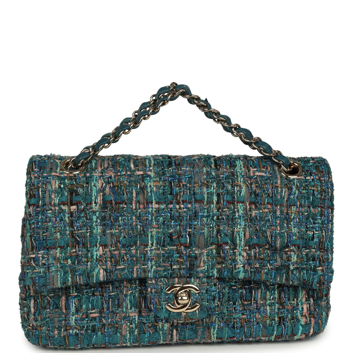 Pre-owned Chanel Medium "Egypt" Classic Double Flap Bag Blue Tweed Light Gold Hardware
