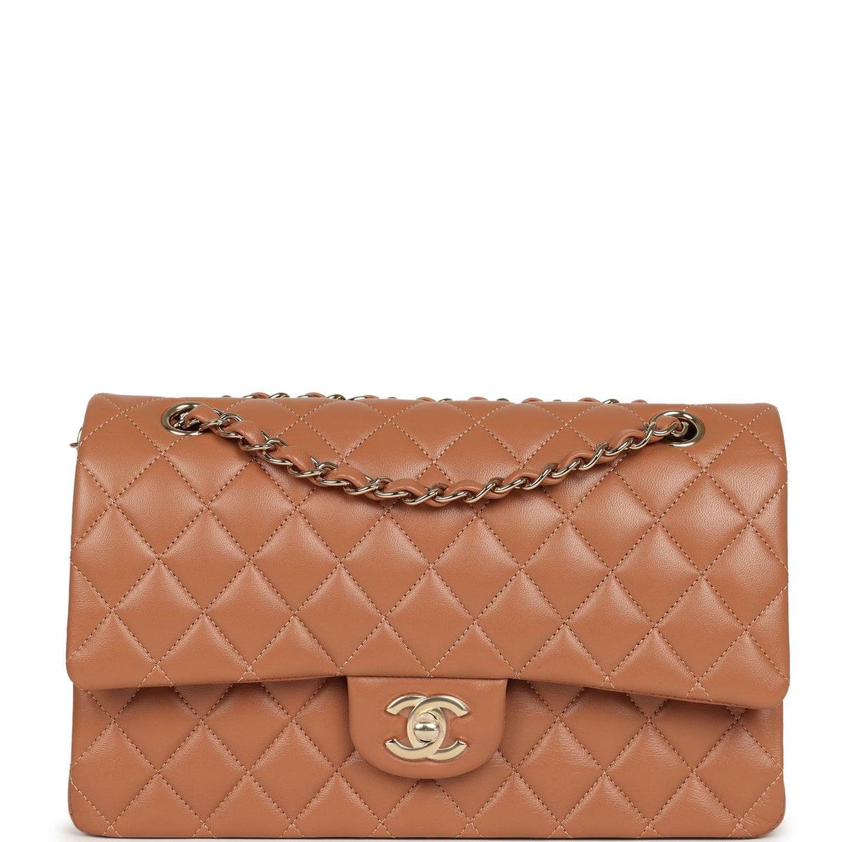 Chanel Medium Classic Double Flap Bag Caramel Lambskin Light Gold Hardware