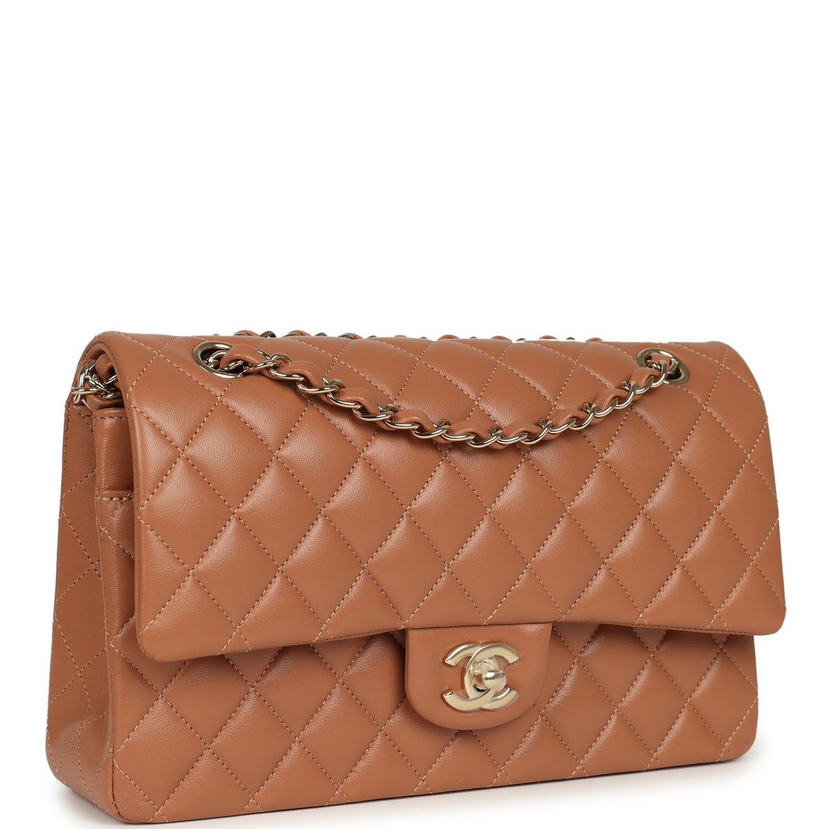 Chanel Medium Classic Double Flap Bag Caramel Lambskin Light Gold Hardware