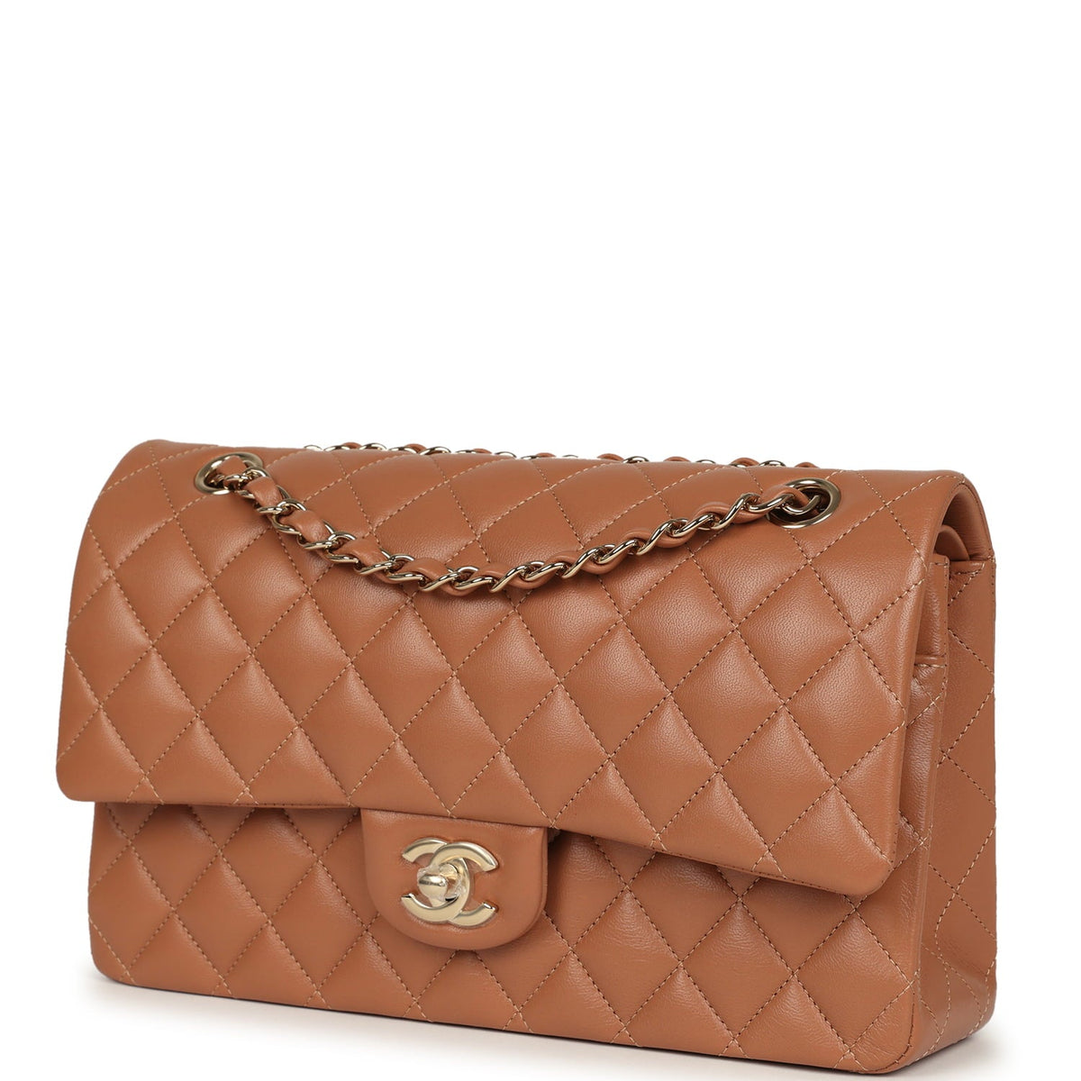 Chanel Medium Classic Double Flap Bag Caramel Lambskin Light Gold Hardware