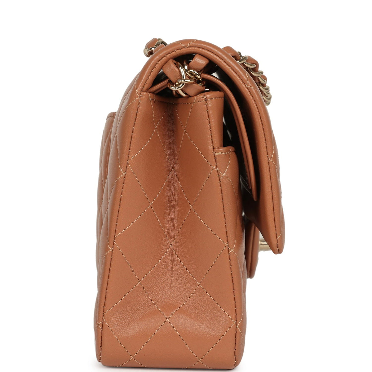 Chanel Medium Classic Double Flap Bag Caramel Lambskin Light Gold Hardware