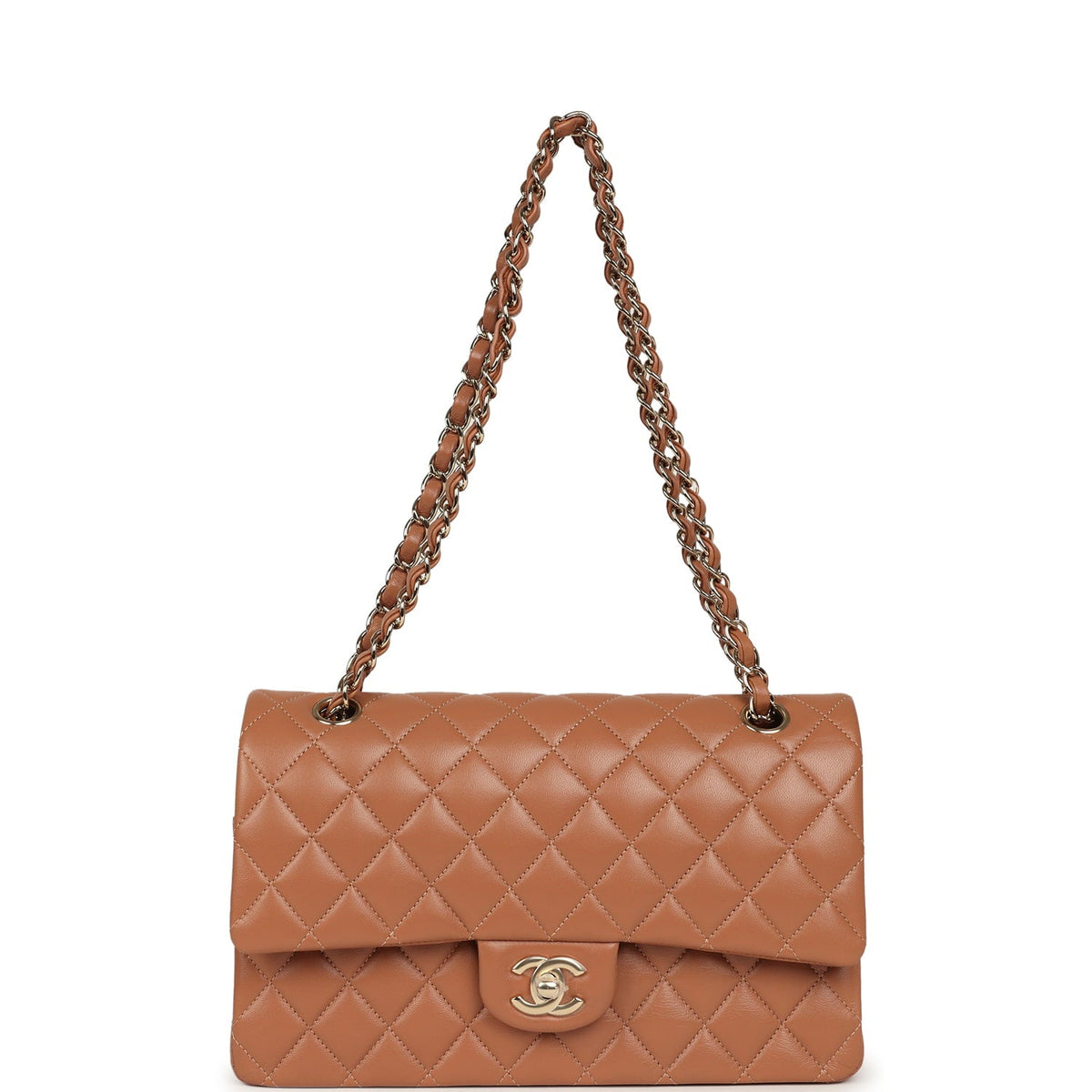 Chanel Medium Classic Double Flap Bag Caramel Lambskin Light Gold Hardware