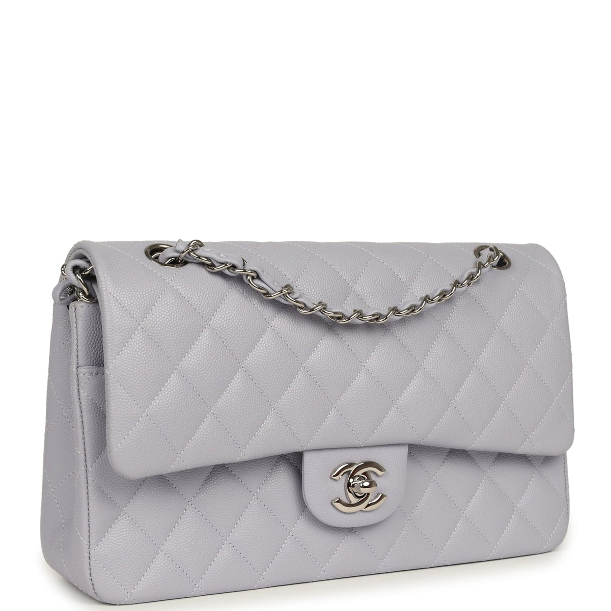Chanel Medium Classic Double Flap Bag Light Purple Caviar Silver Hardware