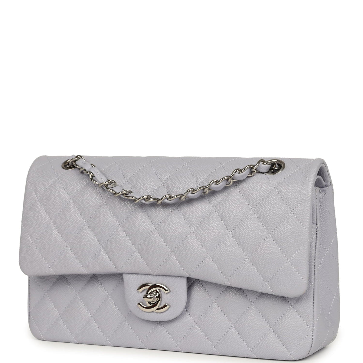 Chanel Medium Classic Double Flap Bag Light Purple Caviar Silver Hardware