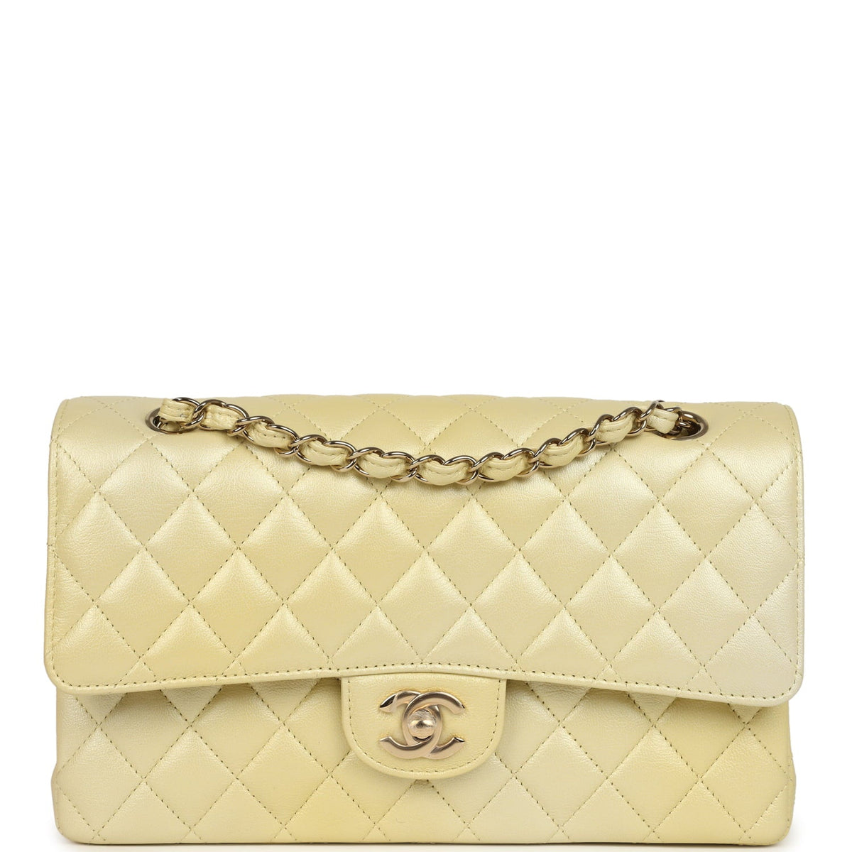 Pre-owned Chanel Medium Classic Double Flap Ombre Yellow Pearly Goatskin Gold Hardware
