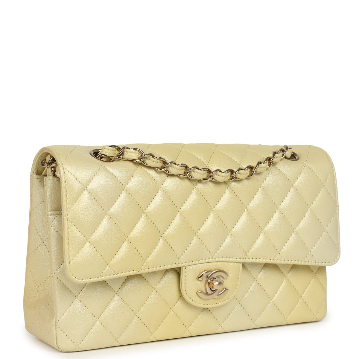 Pre-owned Chanel Medium Classic Double Flap Ombre Yellow Pearly Goatskin Gold Hardware