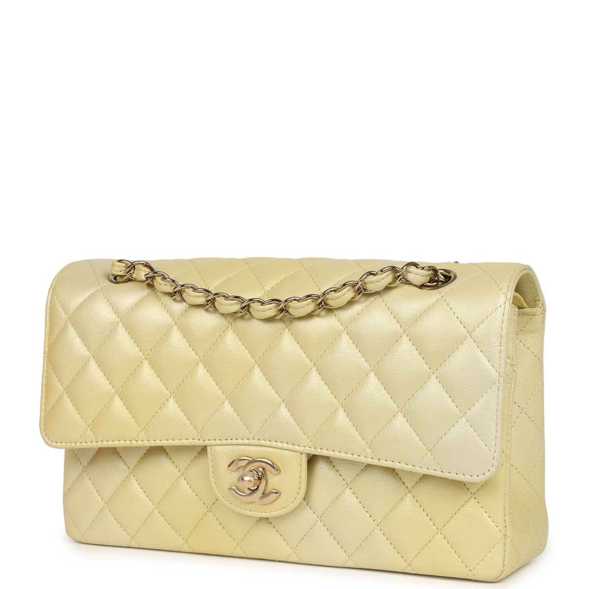 Pre-owned Chanel Medium Classic Double Flap Ombre Yellow Pearly Goatskin Gold Hardware
