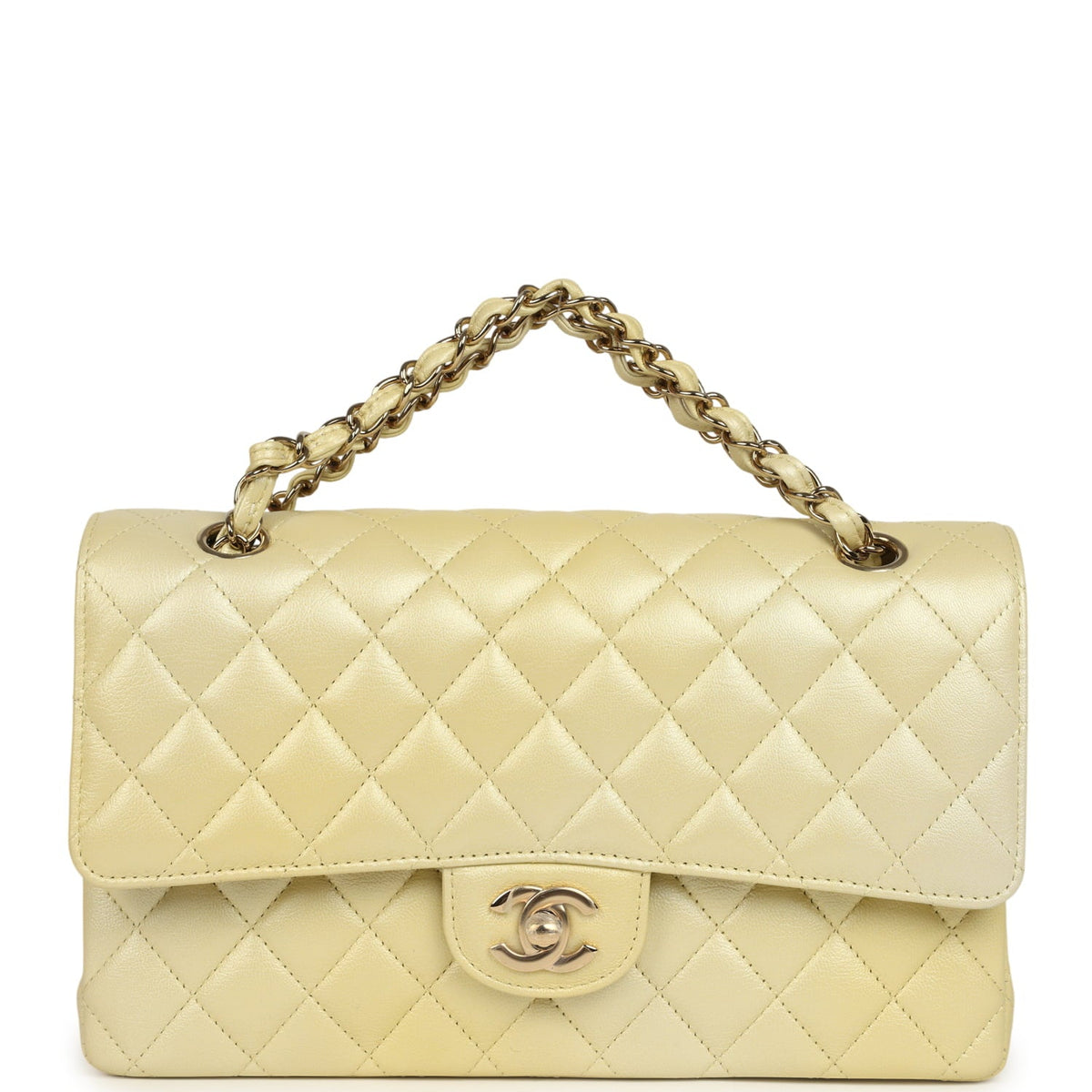 Pre-owned Chanel Medium Classic Double Flap Ombre Yellow Pearly Goatskin Gold Hardware