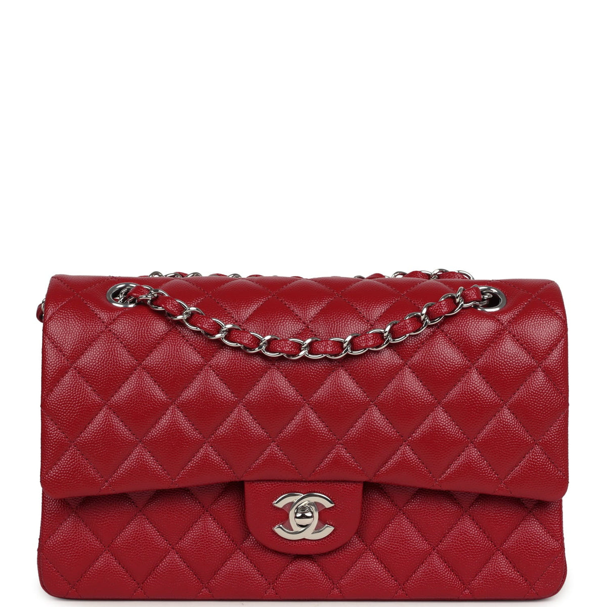 Chanel Medium Classic Double Flap Bag Red Caviar Silver Hardware