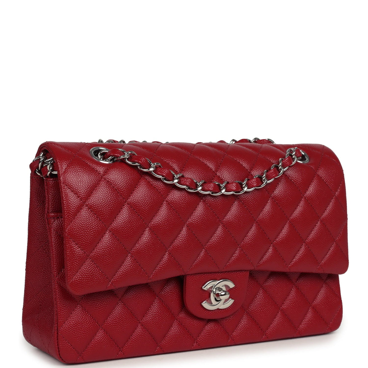 Chanel Medium Classic Double Flap Bag Red Caviar Silver Hardware
