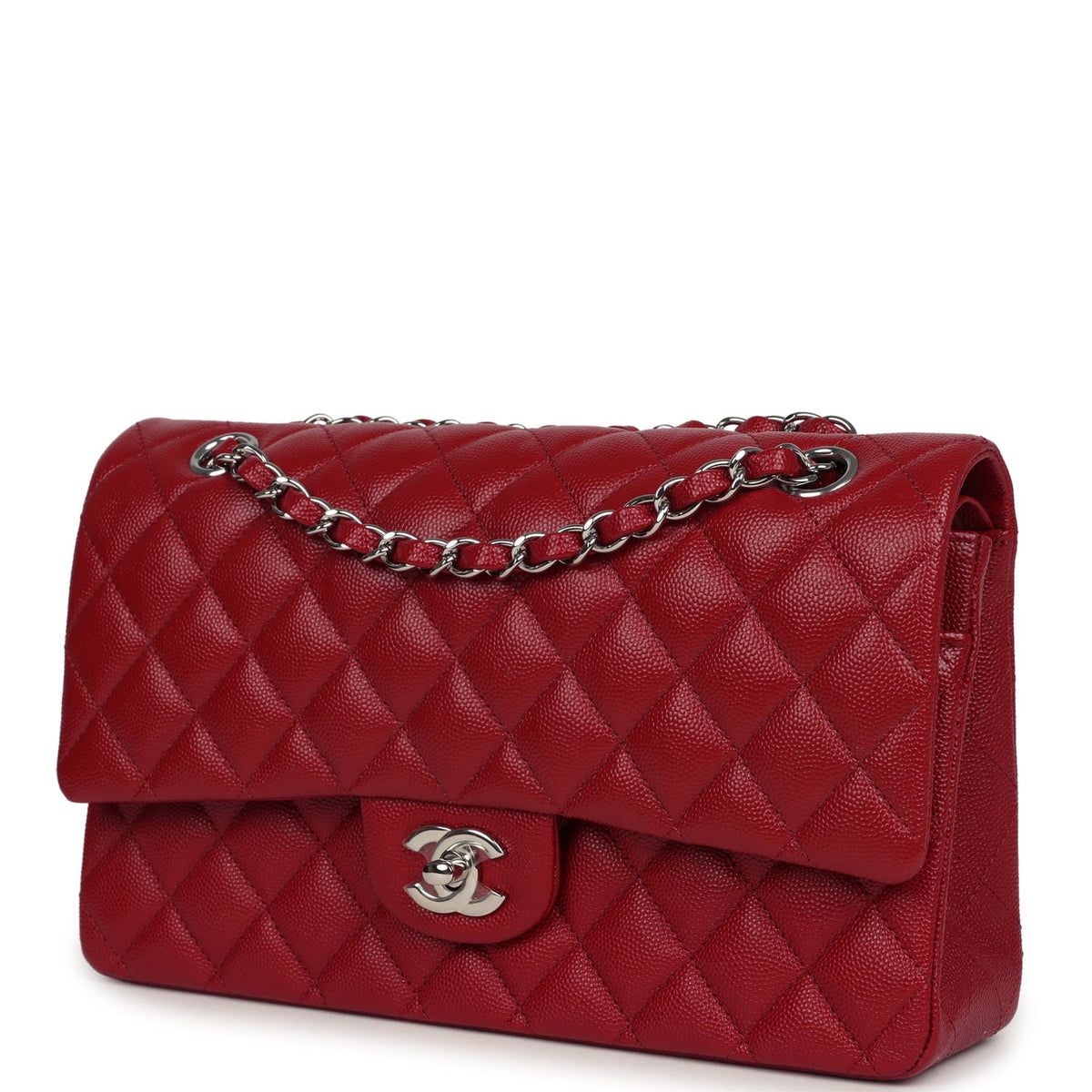 Chanel Medium Classic Double Flap Bag Red Caviar Silver Hardware