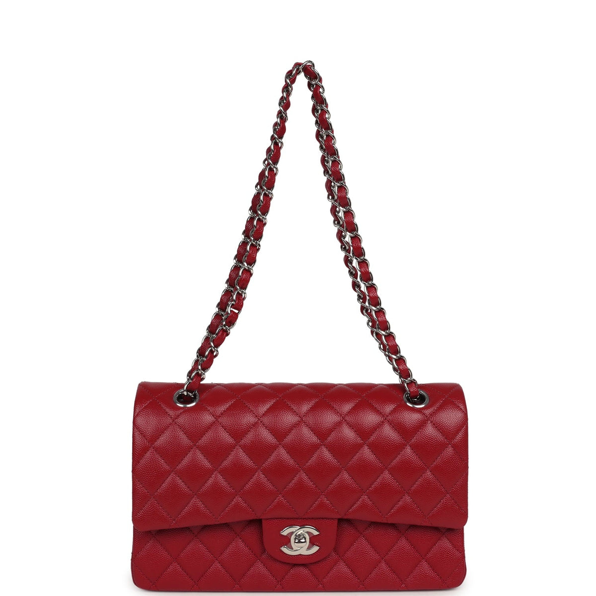 Chanel Medium Classic Double Flap Bag Red Caviar Silver Hardware