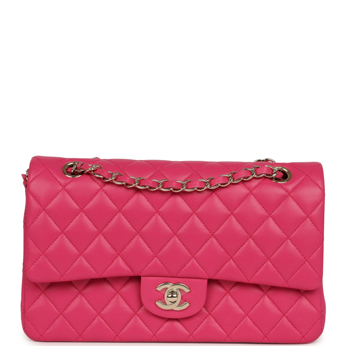 Chanel Medium Classic Double Flap Bag Dark Pink Lambskin Light Gold Hardware