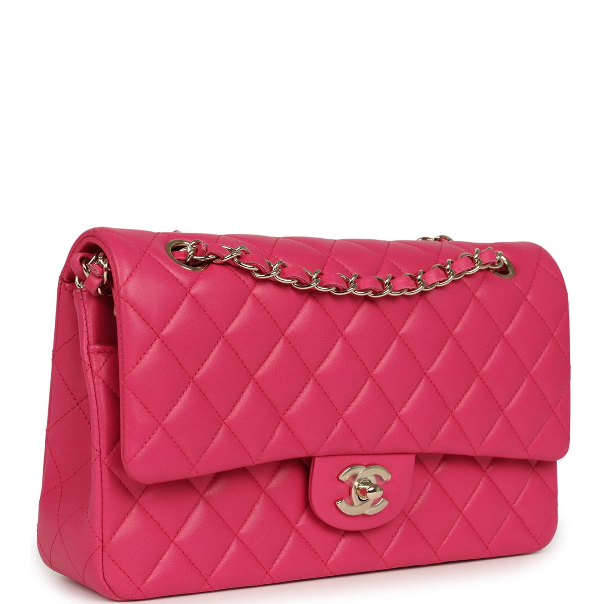 Chanel Medium Classic Double Flap Bag Dark Pink Lambskin Light Gold Hardware