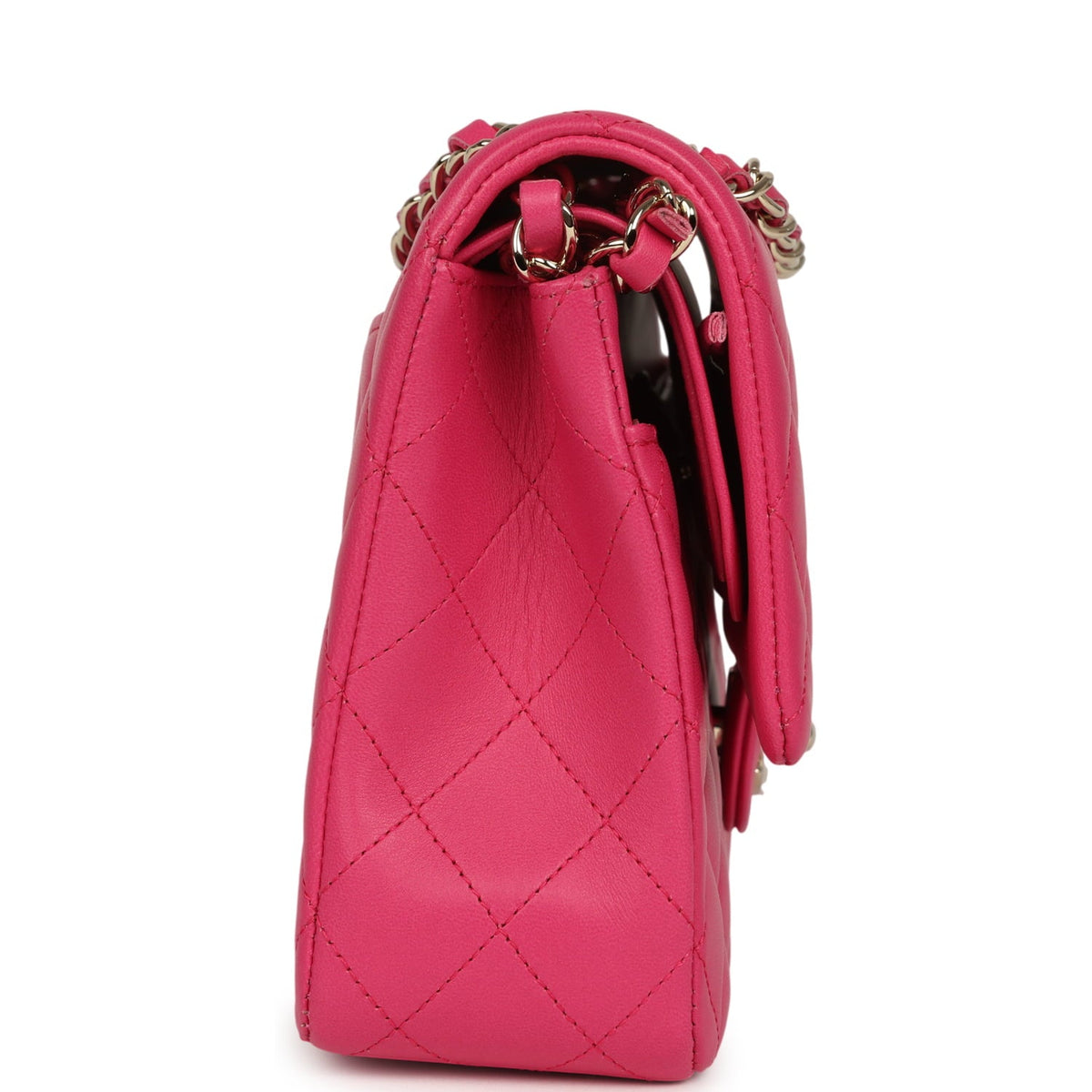 Chanel Medium Classic Double Flap Bag Dark Pink Lambskin Light Gold Hardware