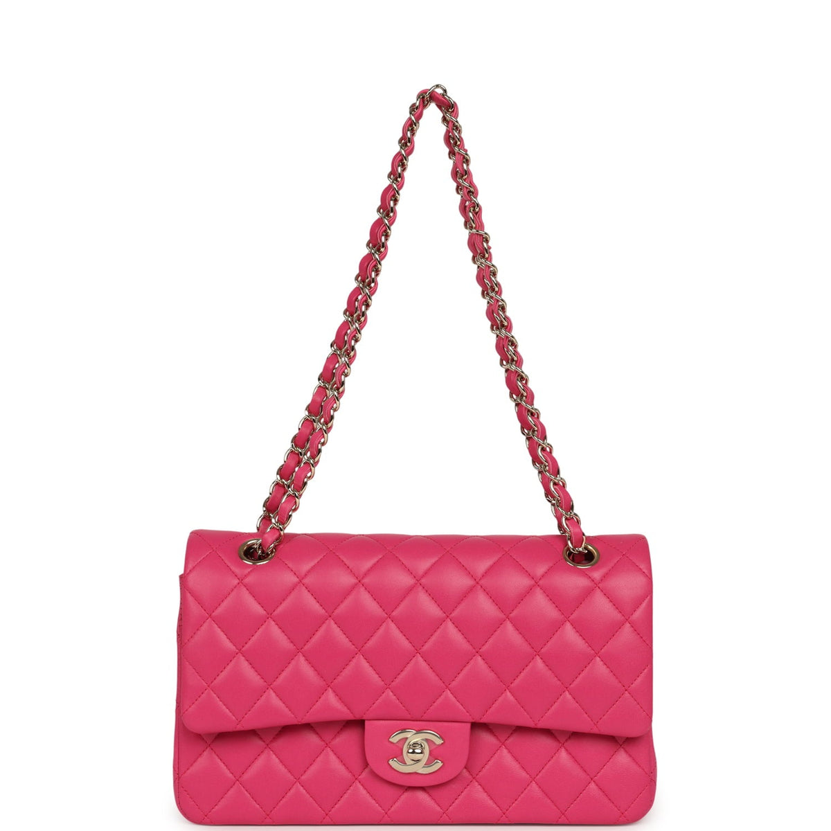 Chanel Medium Classic Double Flap Bag Dark Pink Lambskin Light Gold Hardware