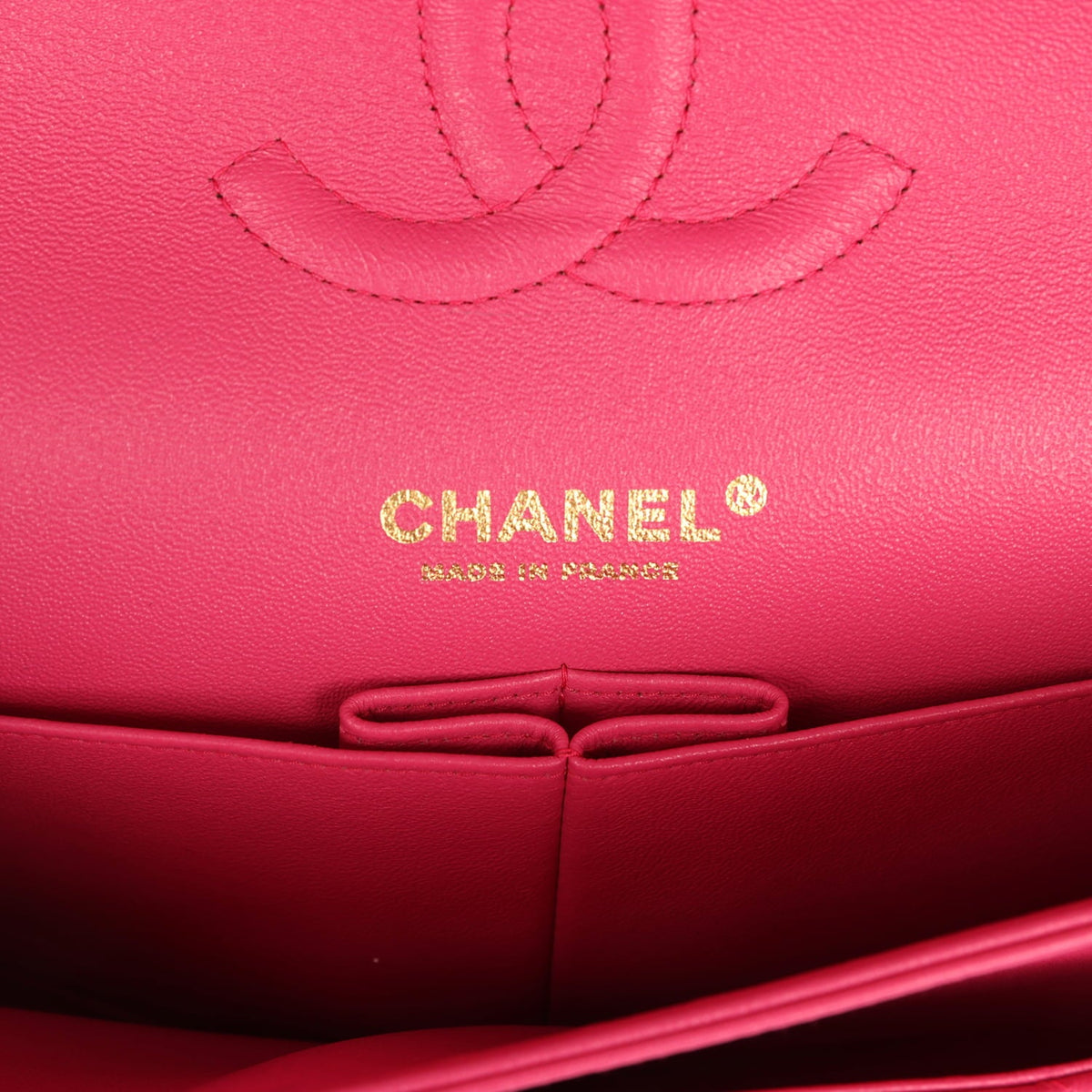 Chanel Medium Classic Double Flap Bag Dark Pink Lambskin Light Gold Hardware