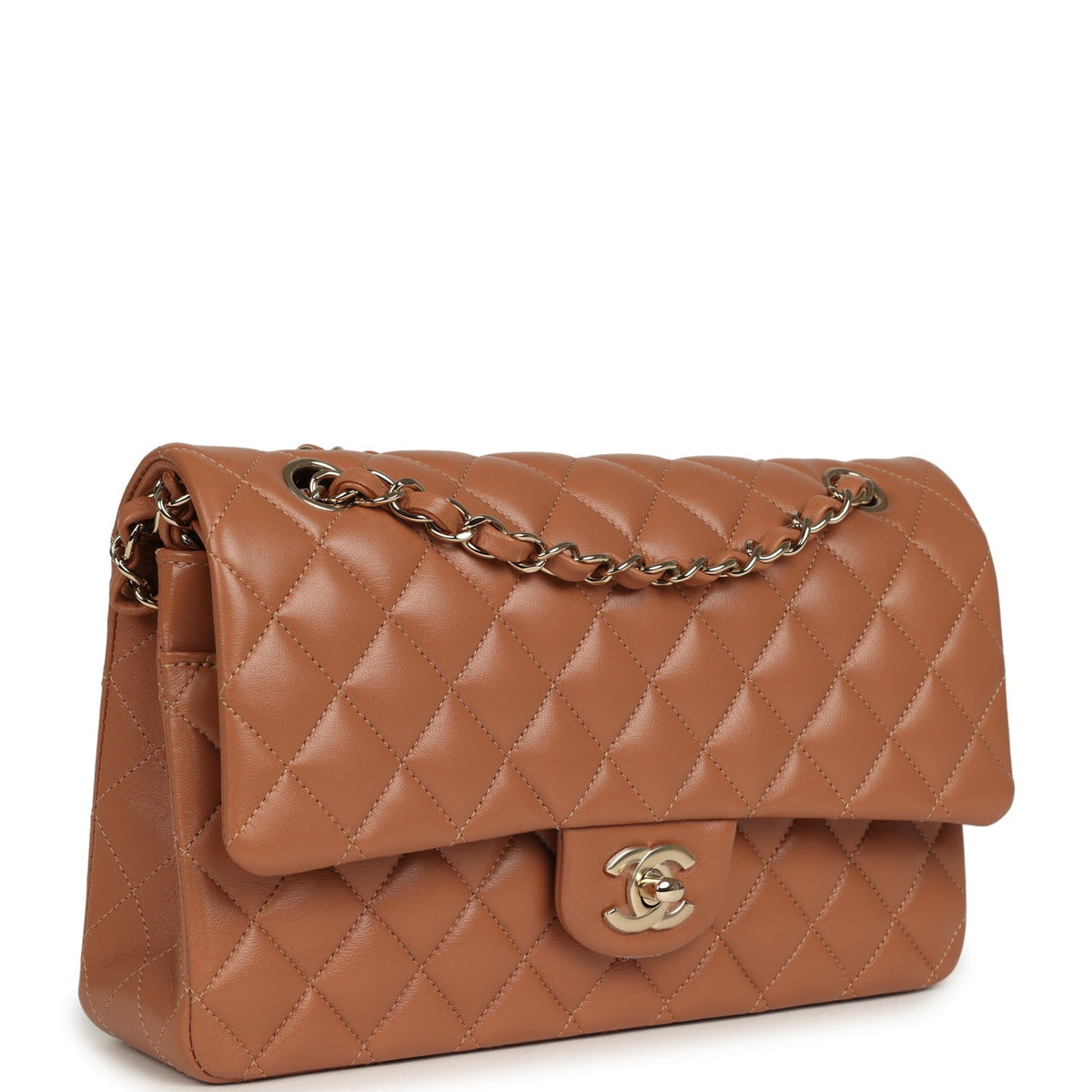 Chanel Medium Classic Double Flap Bag Caramel Lambskin Light Gold Hardware