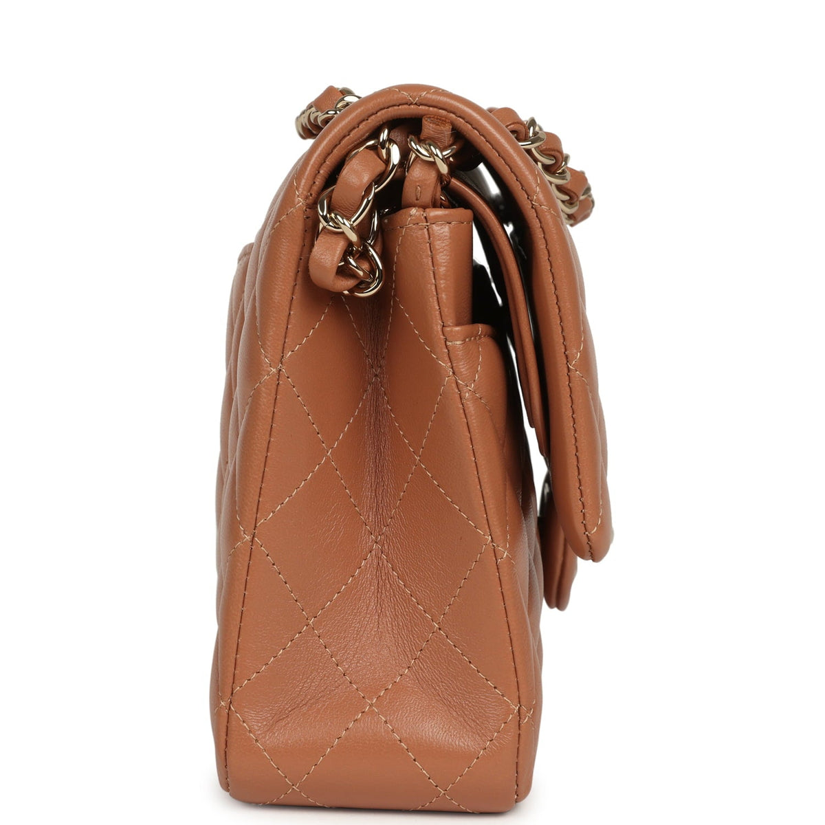 Chanel Medium Classic Double Flap Bag Caramel Lambskin Light Gold Hardware