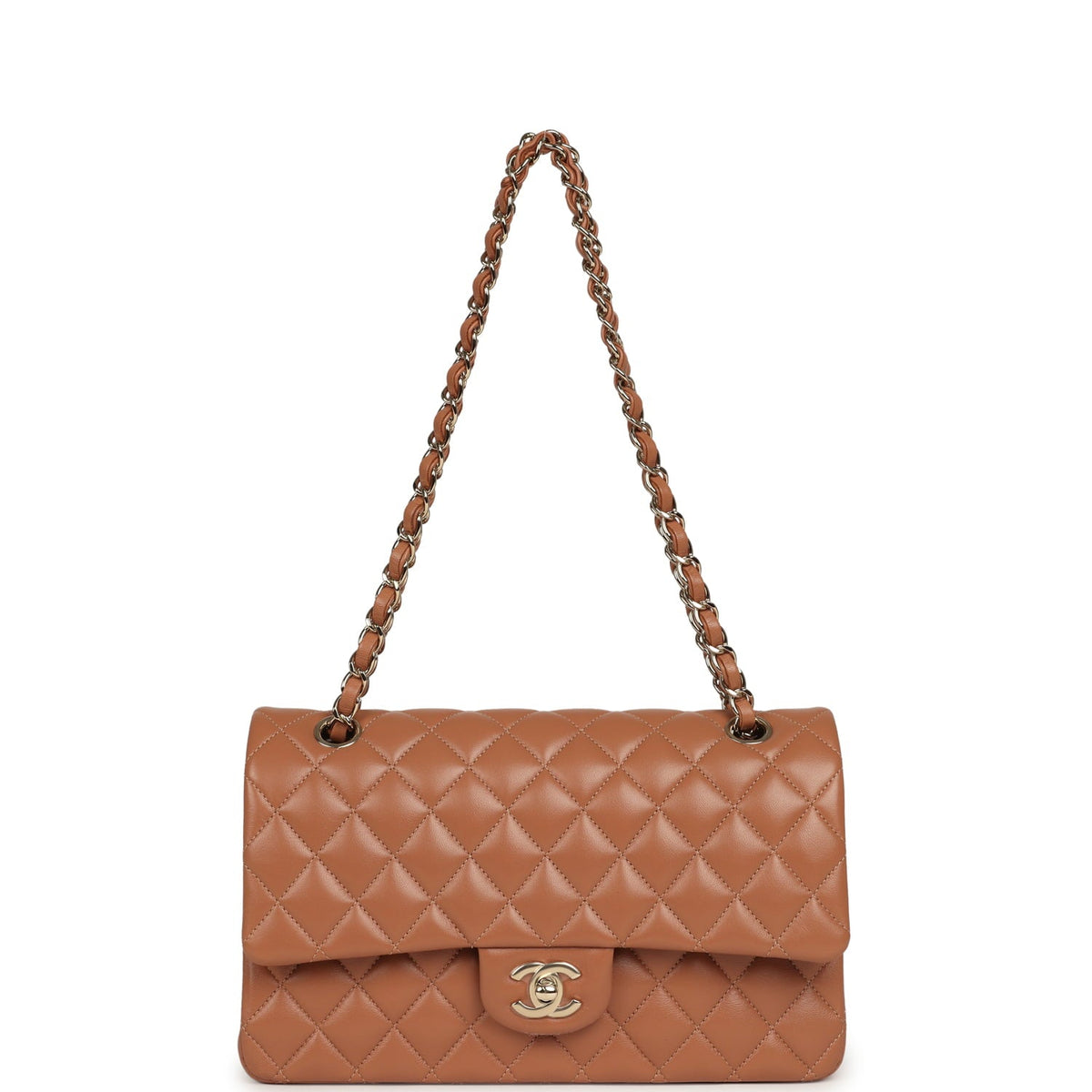 Chanel Medium Classic Double Flap Bag Caramel Lambskin Light Gold Hardware