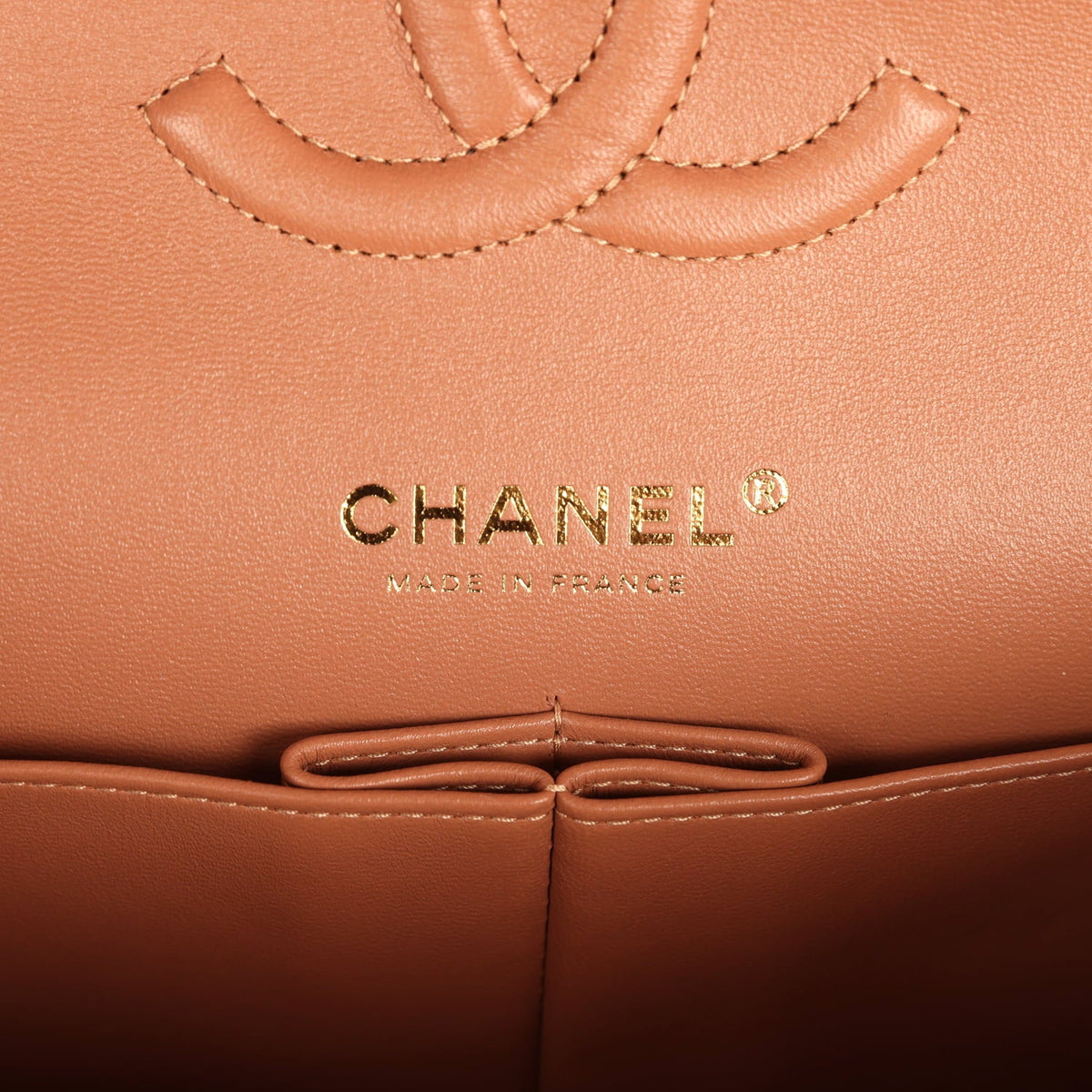 Chanel Medium Classic Double Flap Bag Caramel Lambskin Light Gold Hardware