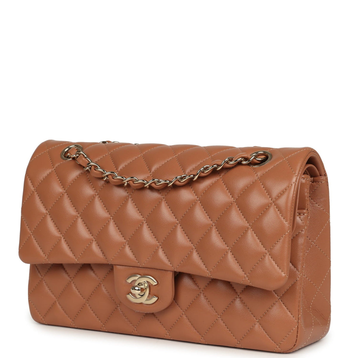 Chanel Medium Classic Double Flap Bag Caramel Lambskin Light Gold Hardware