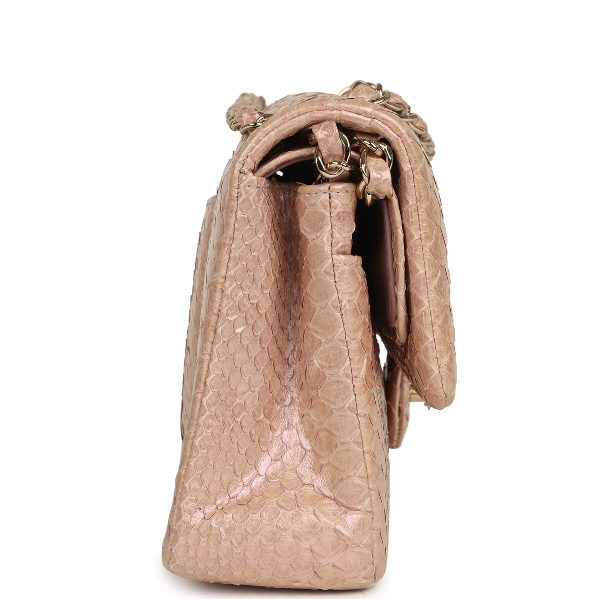 Pre-owned Chanel Medium Classic Double Flap Bag Iridescent Pink Python Light Gold Hardware