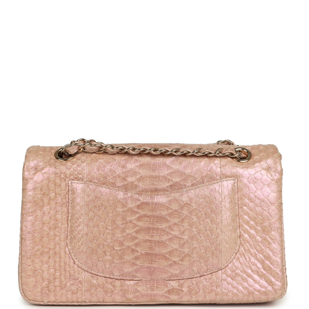Pre-owned Chanel Medium Classic Double Flap Bag Iridescent Pink Python Light Gold Hardware