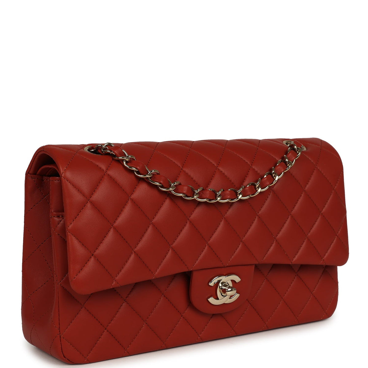 Chanel Medium Classic Double Flap Bag Dark Orange Lambskin Light Gold Hardware
