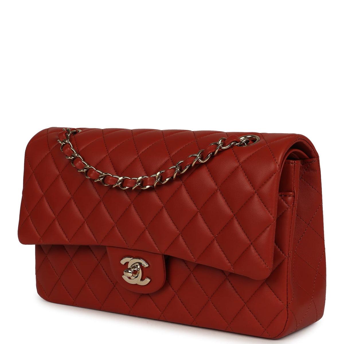 Chanel Medium Classic Double Flap Bag Dark Orange Lambskin Light Gold Hardware