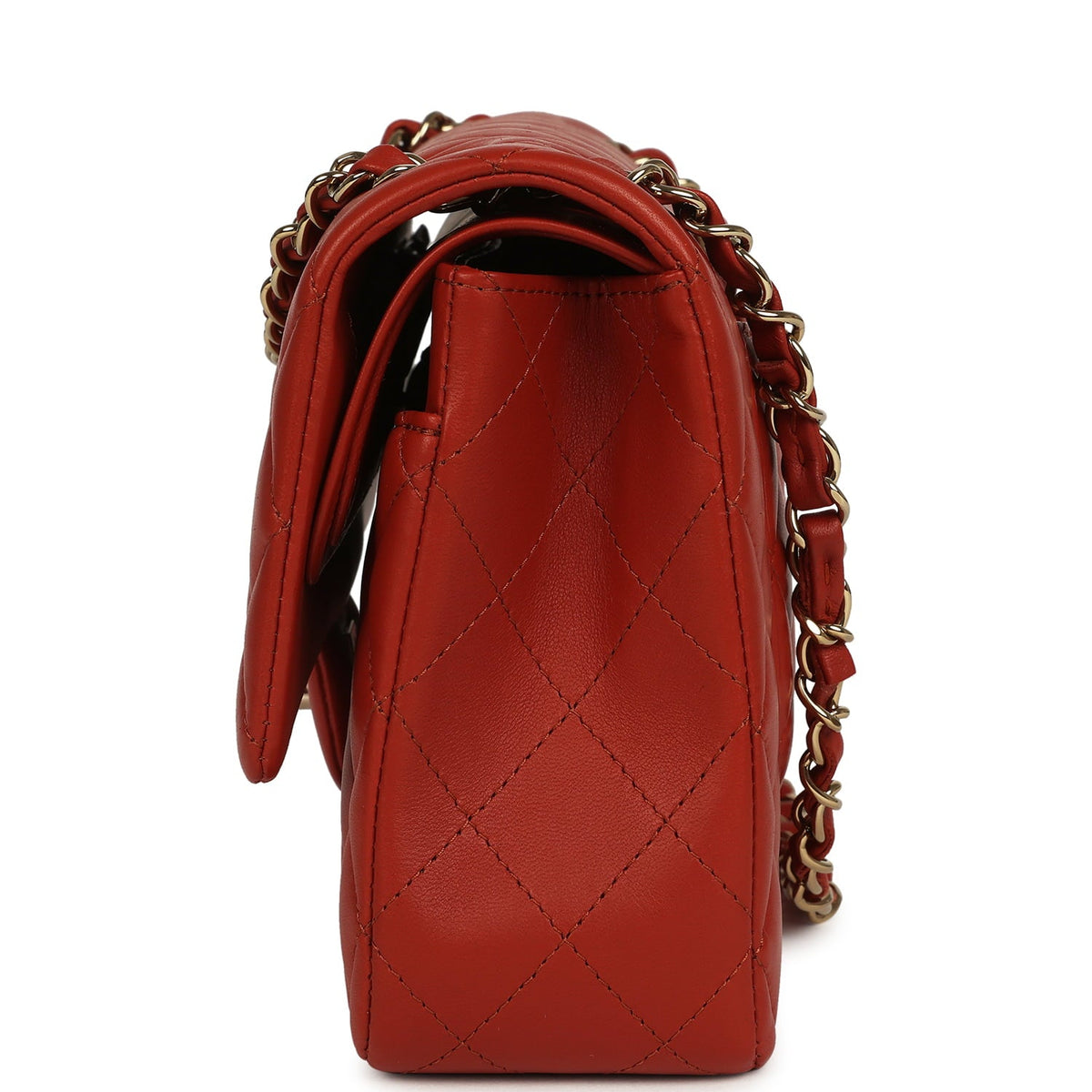 Chanel Medium Classic Double Flap Bag Dark Orange Lambskin Light Gold Hardware