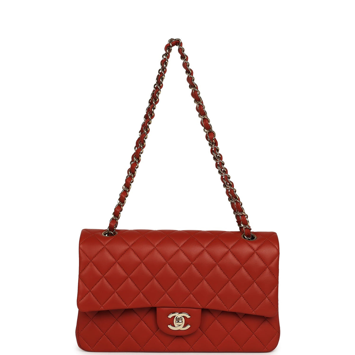 Chanel Medium Classic Double Flap Bag Dark Orange Lambskin Light Gold Hardware