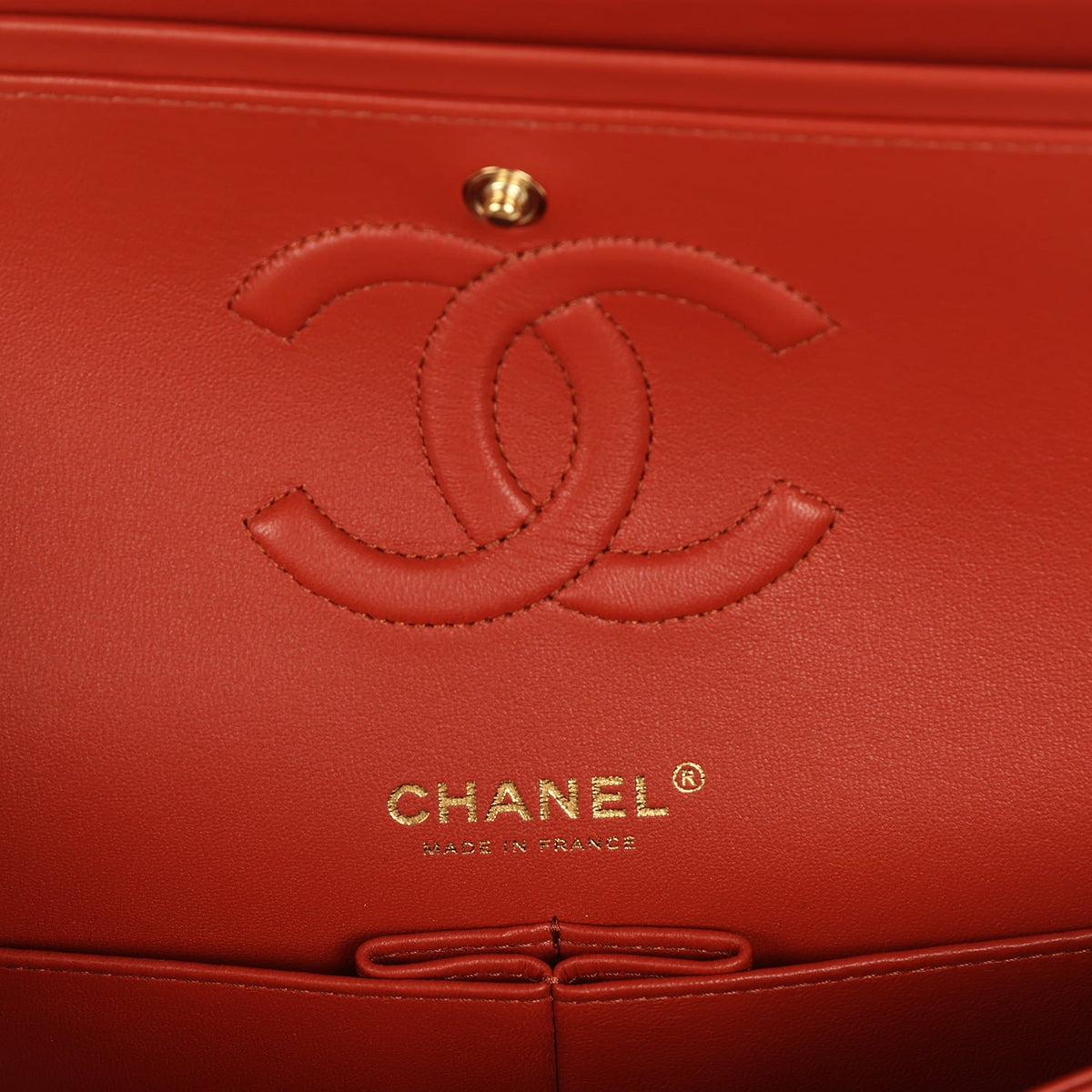 Chanel Medium Classic Double Flap Bag Dark Orange Lambskin Light Gold Hardware