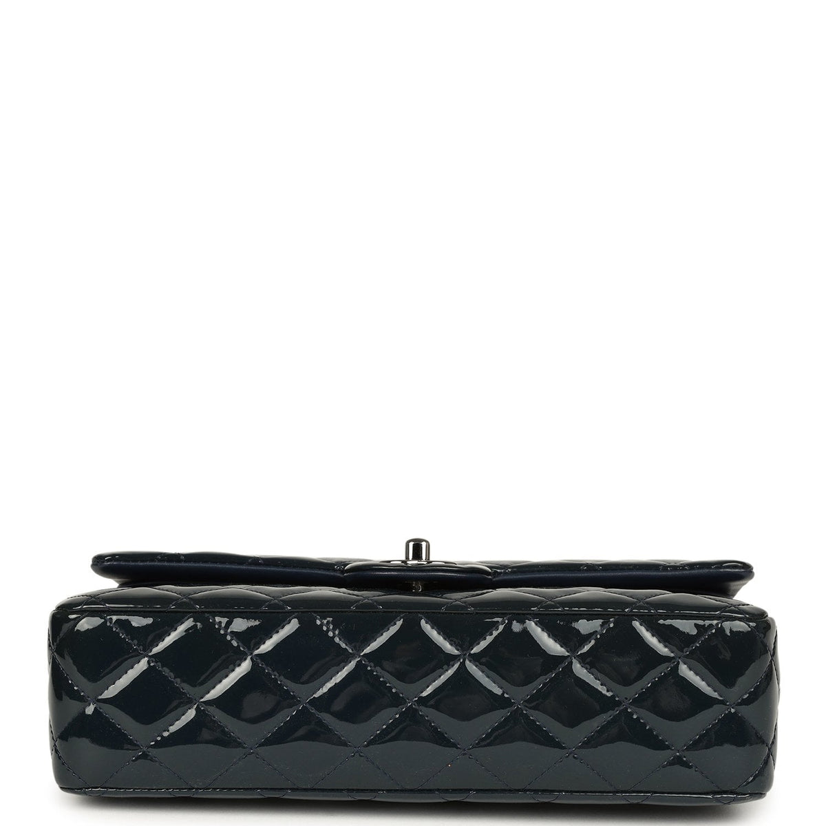 Pre-owned Chanel Medium Classic Double Flap Bag Navy Blue Patent Ruthenium Hardware
