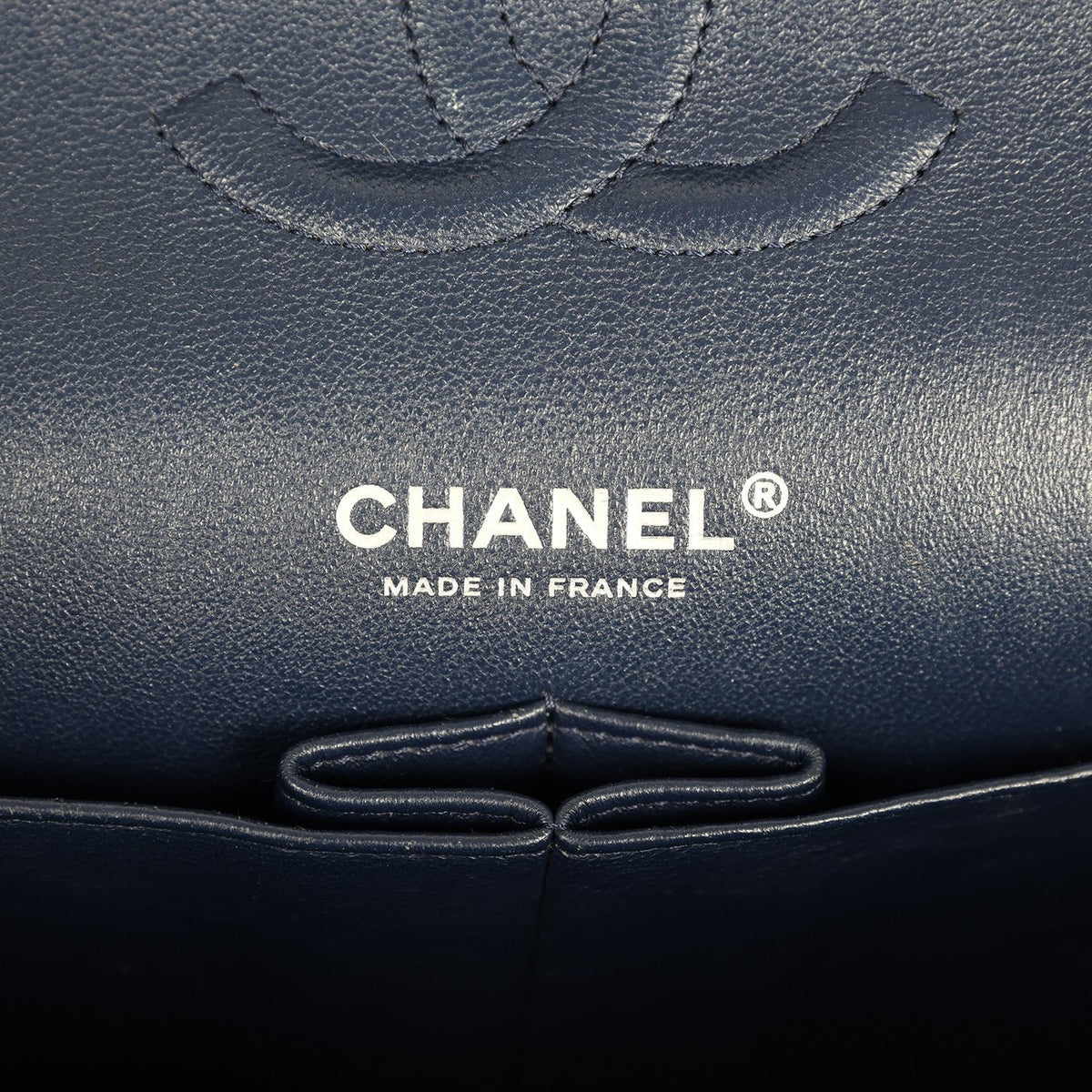 Pre-owned Chanel Medium Classic Double Flap Bag Navy Blue Patent Ruthenium Hardware