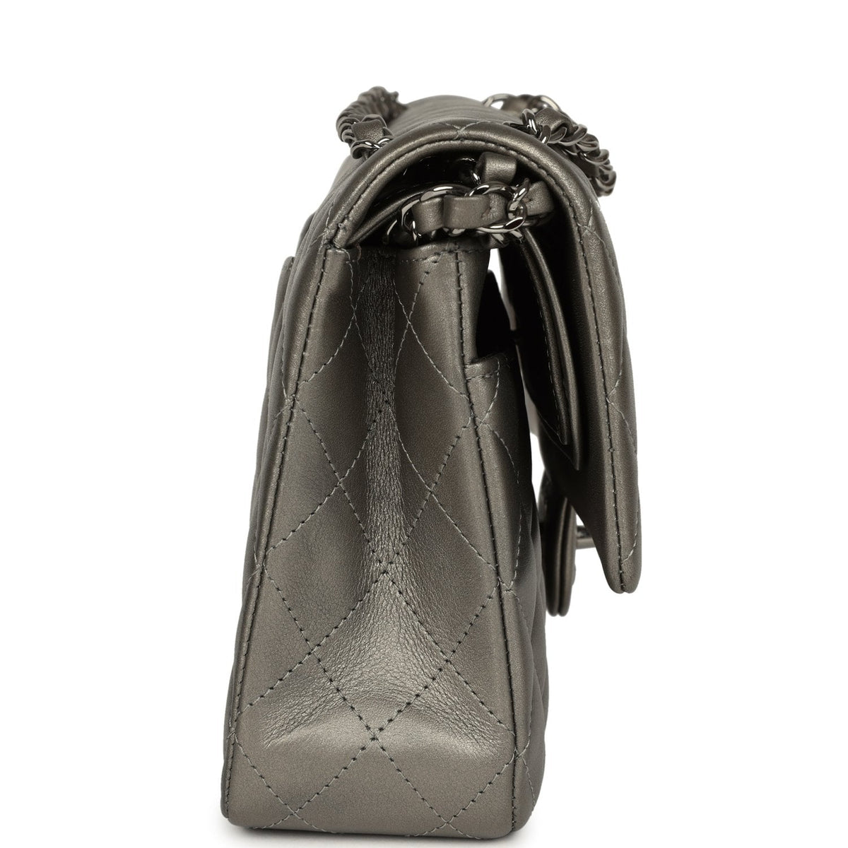 Pre-owned Chanel Medium Classic Double Flap Bag Dark Silver Lambskin Ruthenium Hardware