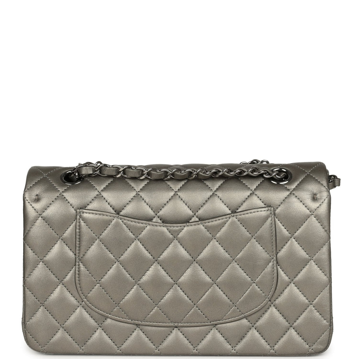 Pre-owned Chanel Medium Classic Double Flap Bag Dark Silver Lambskin Ruthenium Hardware