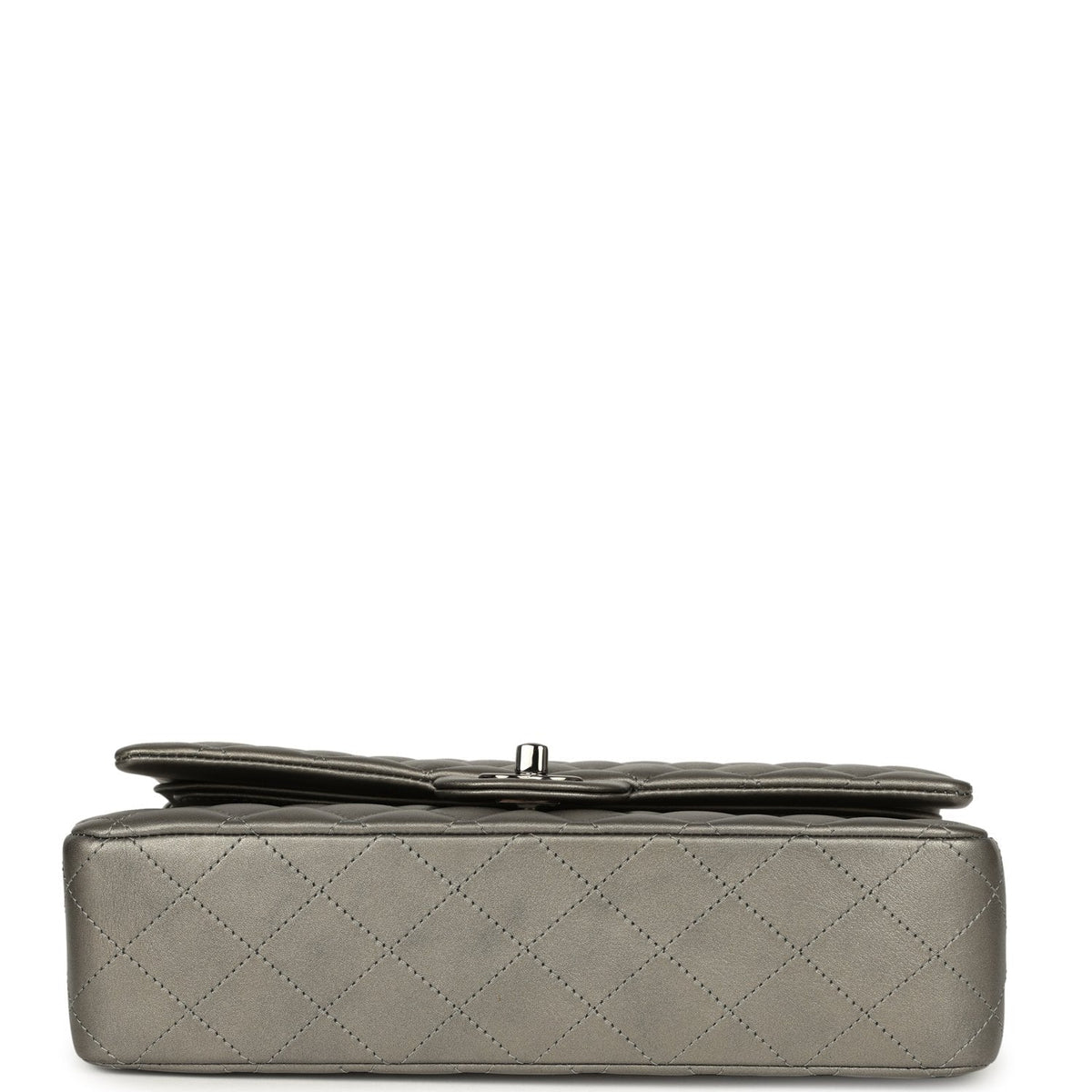 Pre-owned Chanel Medium Classic Double Flap Bag Dark Silver Lambskin Ruthenium Hardware