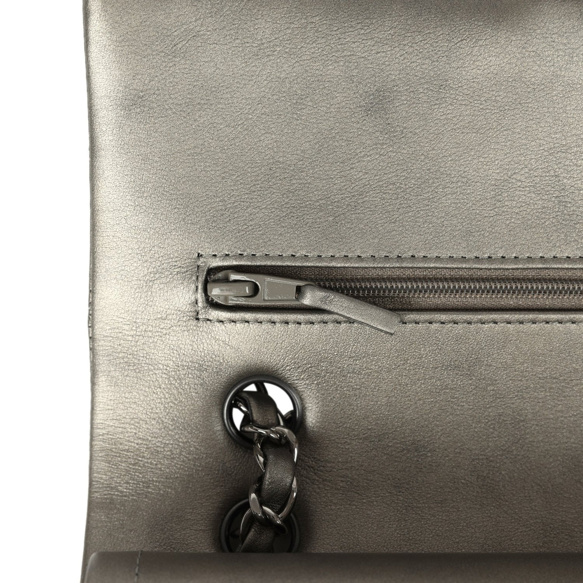 Pre-owned Chanel Medium Classic Double Flap Bag Dark Silver Lambskin Ruthenium Hardware