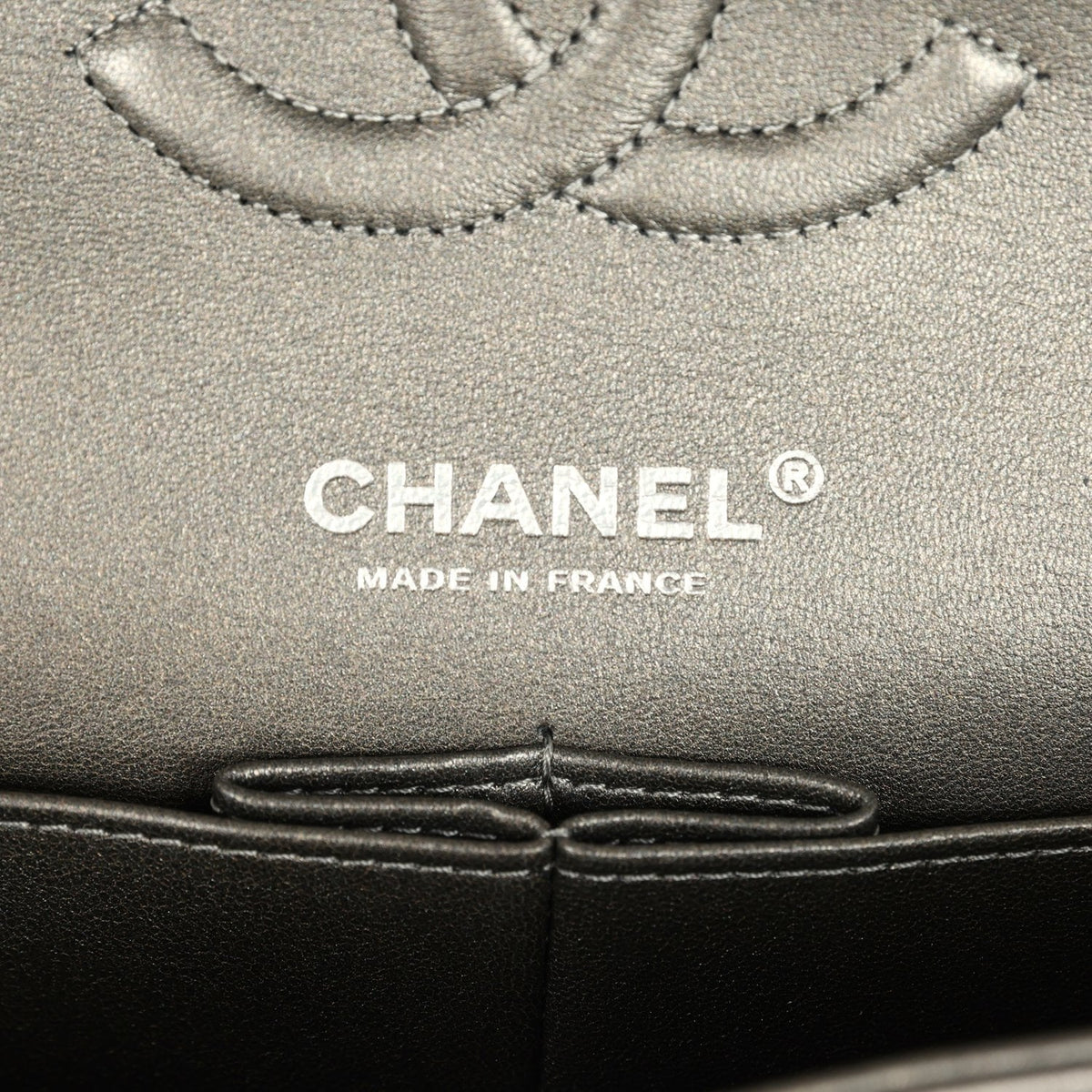 Pre-owned Chanel Medium Classic Double Flap Bag Dark Silver Lambskin Ruthenium Hardware