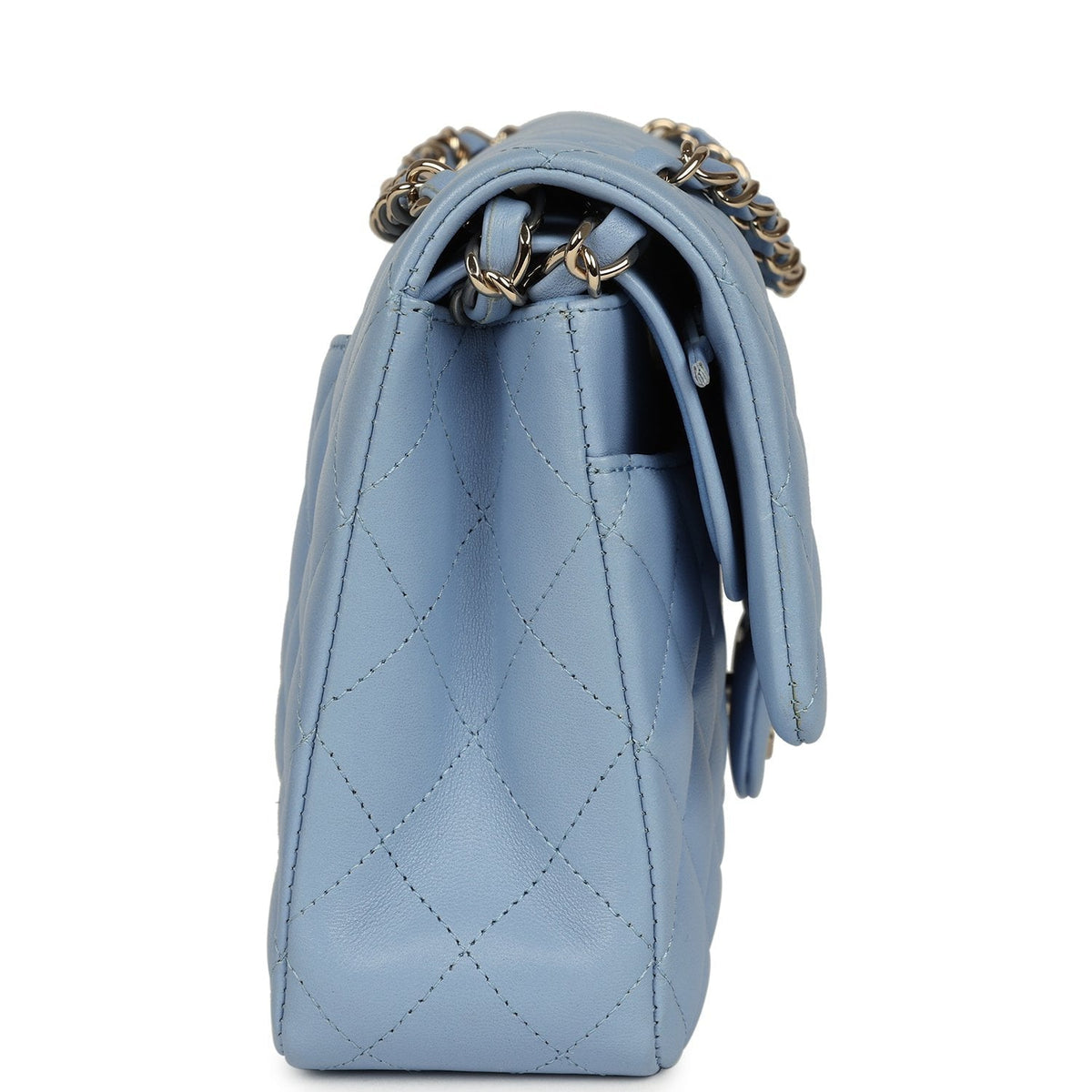 Chanel Medium Classic Double Flap Bag Light Blue Lambskin Light Gold Hardware
