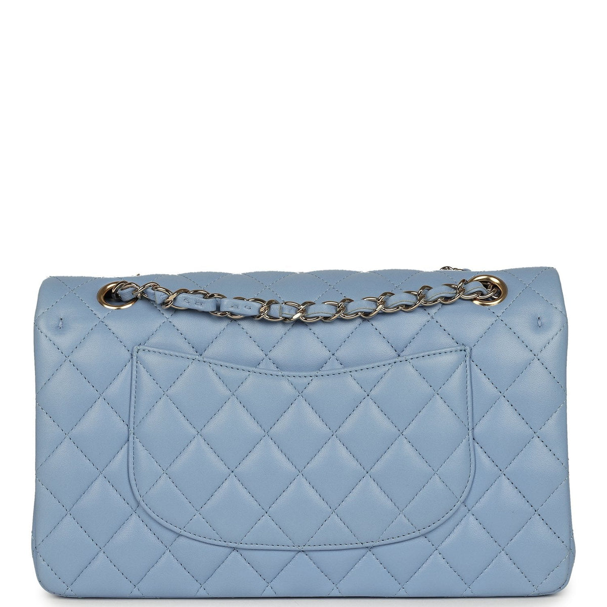 Chanel Medium Classic Double Flap Bag Light Blue Lambskin Light Gold Hardware