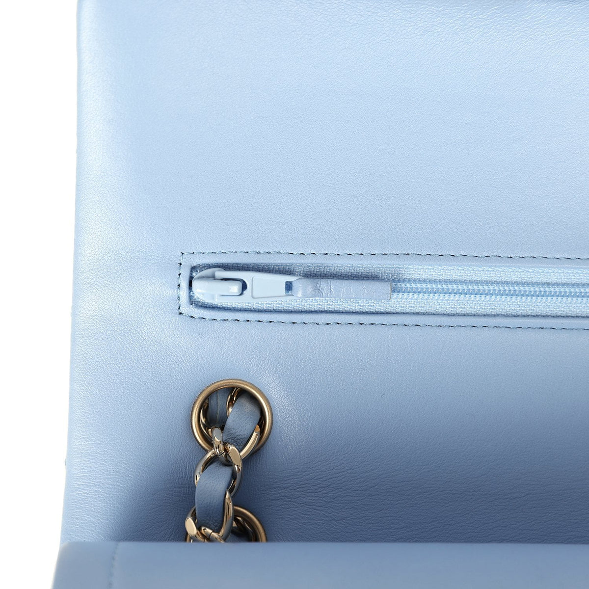 Chanel Medium Classic Double Flap Bag Light Blue Lambskin Light Gold Hardware