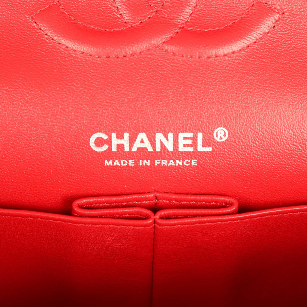 Pre-owned Chanel Medium Chevron Classic Double Flap Bag Red Patent Leather Silver Hardware