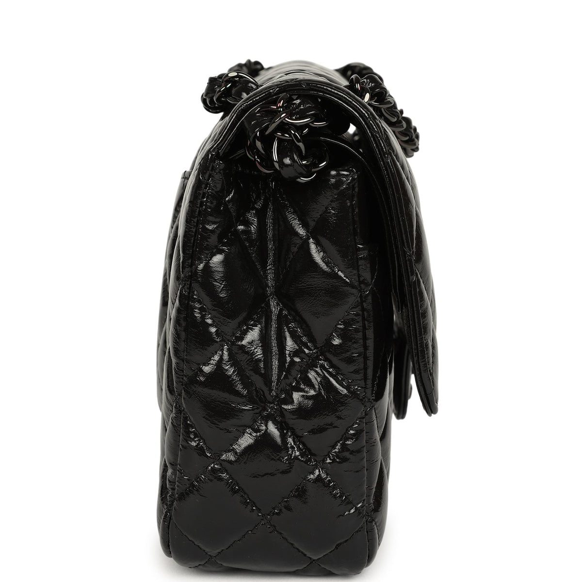 Chanel Medium Classic Double Flap Bag So Black Shiny Aged Calfskin Black Hardware