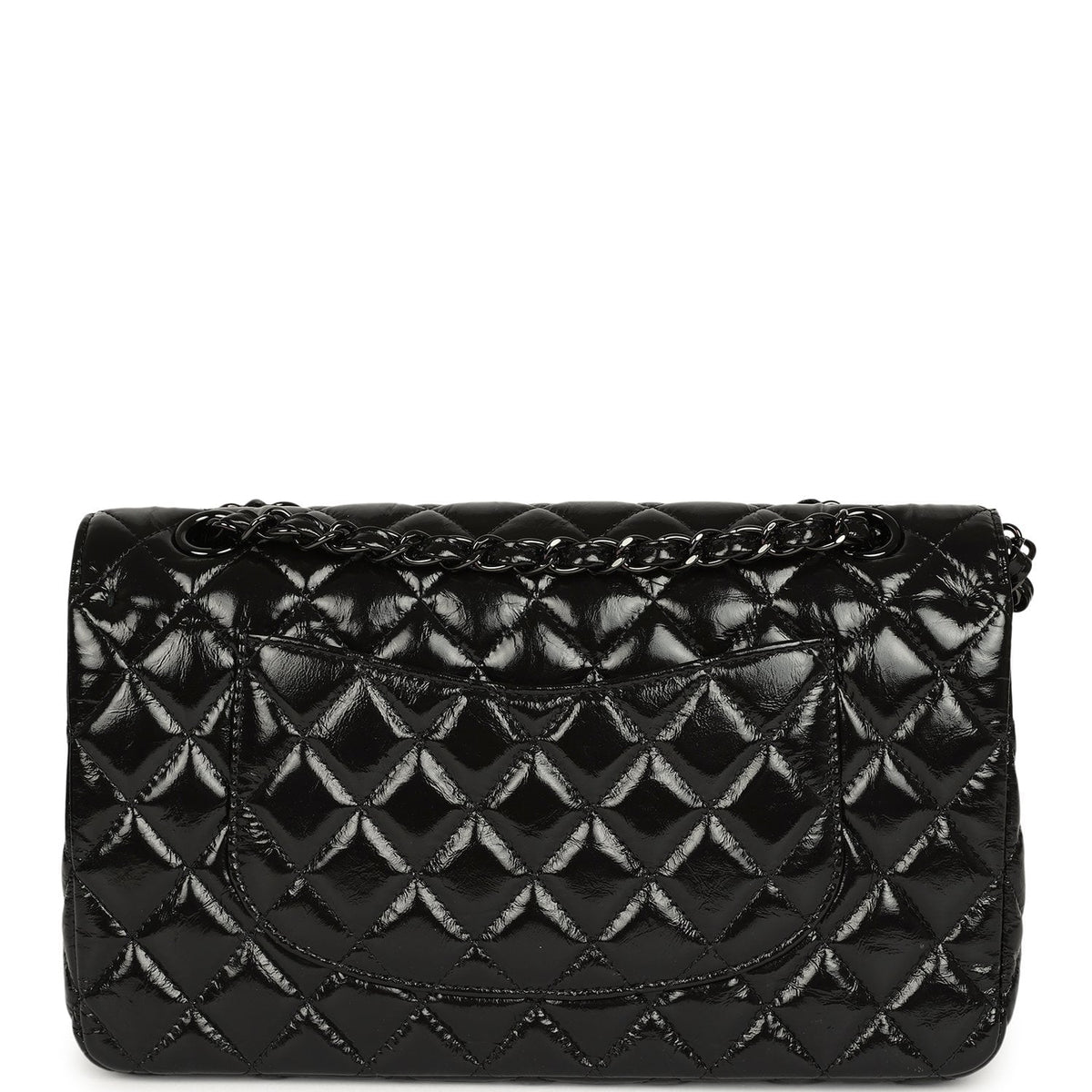 Chanel Medium Classic Double Flap Bag So Black Shiny Aged Calfskin Black Hardware