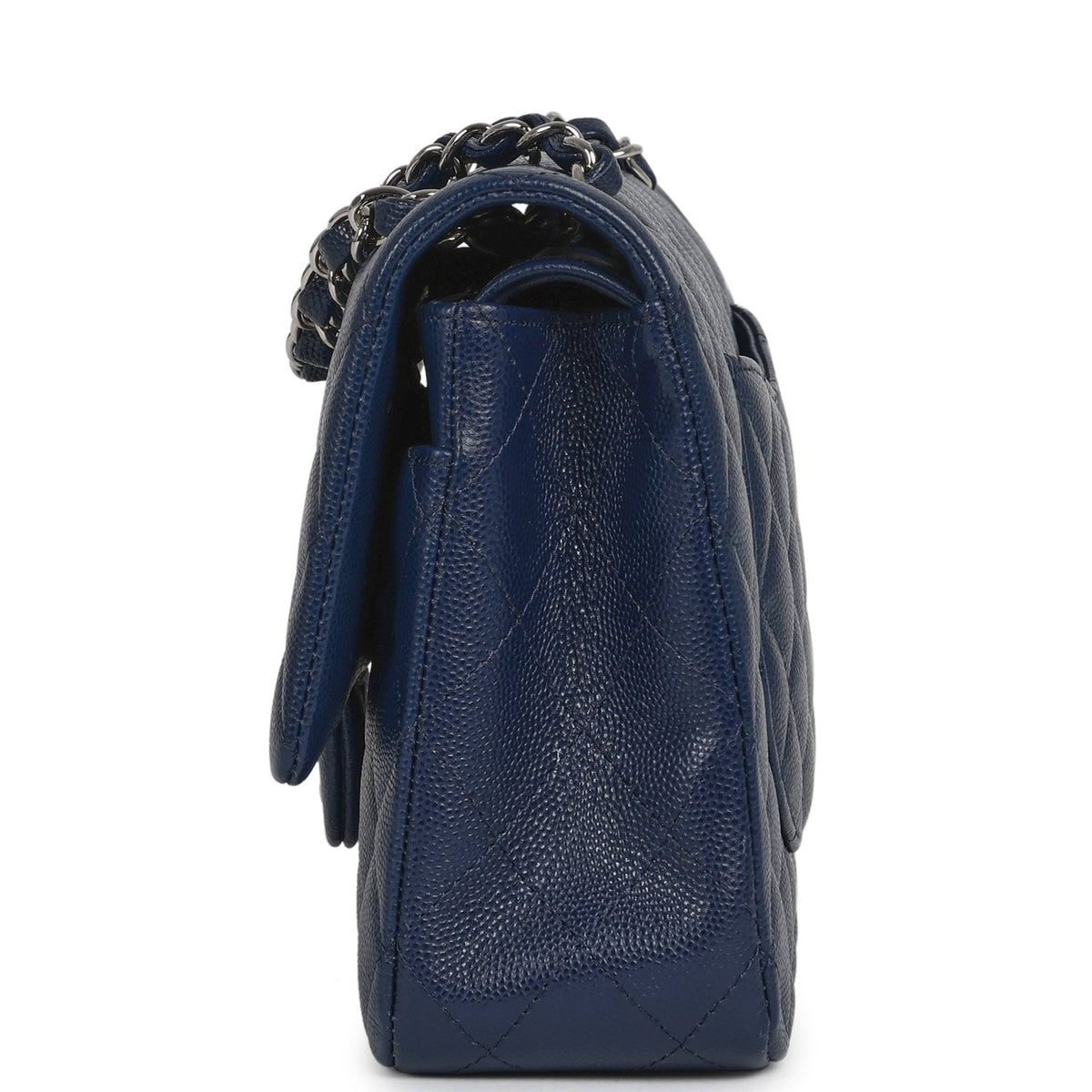 Pre-owned Chanel Medium Classic Double Flap Bag Navy Blue Caviar Silver Hardware