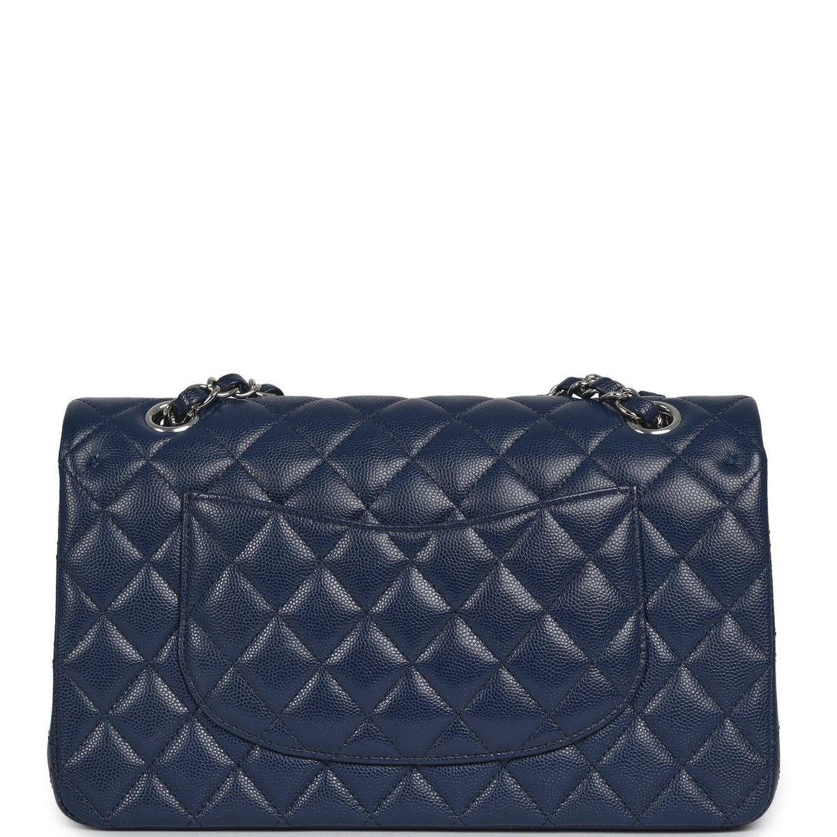 Pre-owned Chanel Medium Classic Double Flap Bag Navy Blue Caviar Silver Hardware